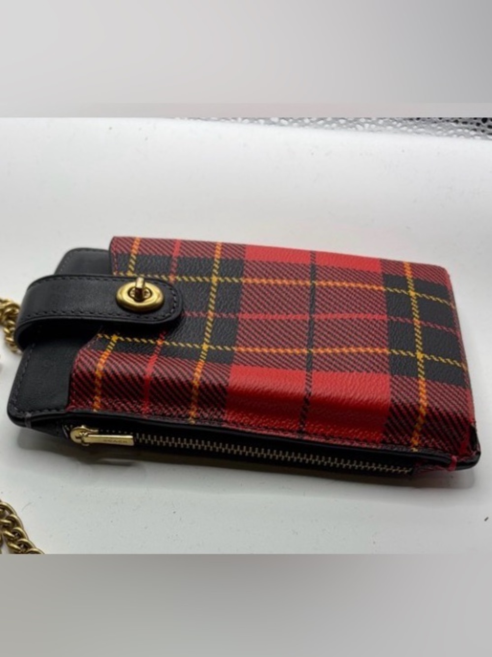 COACH Turnlock Phone case wallet brass Crossbody belt Red Black bag only  CF240